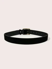 1pc Women's Solid Color Casual Retro Vintage Palace Style Party Sexy Street Elegant Graceful PU Leather Western Style Bronze Buckle Suede Wide Belt, Suitable For All Seasons - Black - View 3