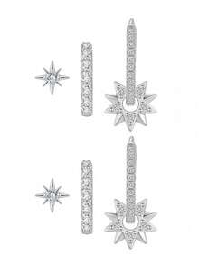 rakol Bộ 6 đôi bông tai hình ngôi sao và mặt trăng bằng đá Cubic Zirconia sáng bóng, màu đồng sang trọng, quà tặng cho phụ nữ. - Phong cách 3 - Xem 8