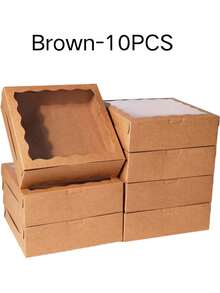 10 Pcs 8x8x2.5 Inch Cookie Boxes, Baking Boxes With Windows, Pie Boxes, Chocolate Strawberry Boxes, Fragile Heart-Shaped Boxes, Delicatessen Boxes, Cake Boxes, Christmas Wrapping Boxes, Suitable For Christmas, Valentine's Day, Halloween, Easter, Wedding, New Year's Eve, Father's Day, Mother's Day Gift Packaging Storage, Christmas Gift Boxes, Christmas, Valentine's Day Party, Home Decor, Home Gifts - 8825 - View 13