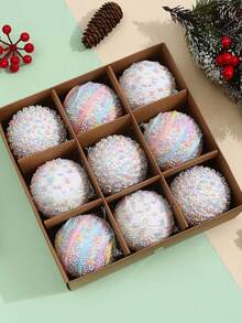 6cm/8cm Foam Christmas Ball Ornaments, With High-End Texture, Plaid Christmas Tree Decorations That Create A Warm Decorative Atmosphere And Can Be Used As Christmas Tabletop And Fireplace Decorations.