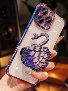 Ốp điện thoại mạ điện trong suốt màu tím sang trọng năm 2025, giá đỡ hình thiên nga sáng tạo, đính đá lấp lánh, phong cách Y2K, chống sốc, ốp bảo vệ silicon mềm thời trang mùa hè mới, tương thích với iPhone 16/16E/15/14/13/12/11/X/XS/XR/8/7 Plus/Pro/Max/Mini, Galaxy S24/S25 Ultra. Honor, Reno. Dành cho nữ, phiên bản quốc tế, không phải phiên bản nội địa. - Màu tím - Xem 3