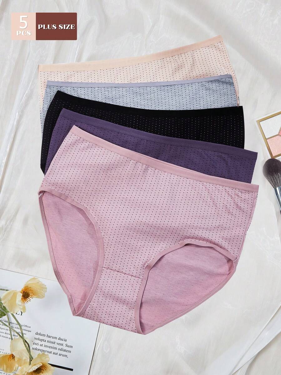 5pcs/Pack Women Plus Size High Waist Polka Dot Comfortable Underwear - Multicolor - View 1