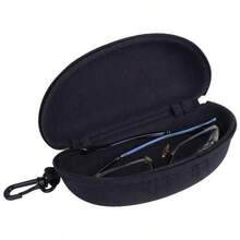 Hard Zipper Box Bag Reading Glasses Case Carabiner Hook Black - inicial - Ver 3