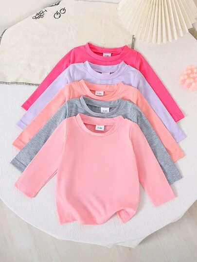 5pcs/Set Casual Solid Color Long Sleeve Top Set, Autumn/Winter