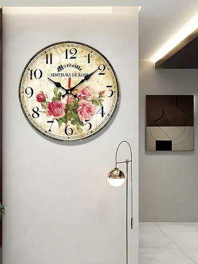 Pc 10 Inch/12 Inch Silent Non Ticking Wooden Wand Klok Vintage French Bloemen view 4
