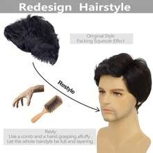 10 Zoll braune und schwarze kurze strukturierte synthetische Perücke für Männer, vielseitig für den Alltag und Halloween-Kostüme, europäischer und amerikanischer Stil kurze Business-Herrenperücke, natürlich flauschiges kurzes Haar, hitzebeständige Faser