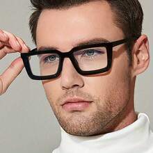 1 Piece Men's Lightweight Acrylic Rectangular Glasses - Bohemian Style Full Frame Black Frame, Non-Decorative Lenses, Suitable For Casual And Business Fashion Accessories, Multi-Functional Glasses| Minimalist Glasses| Durable Glasses - Black/Transparent - View 6