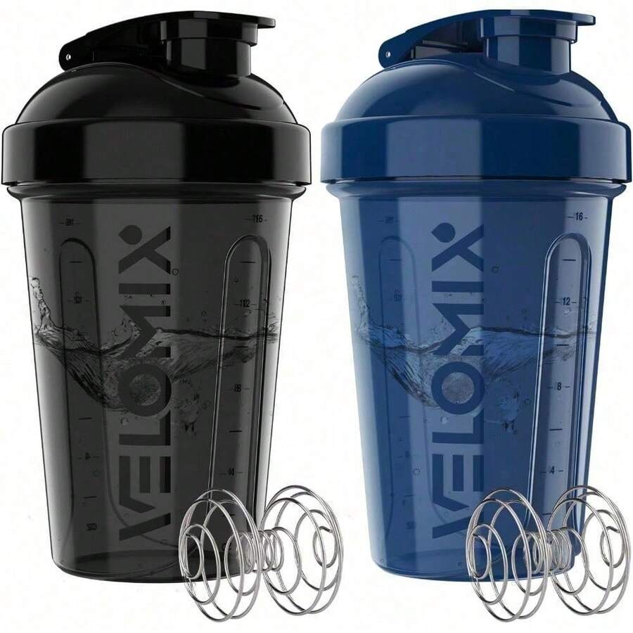 2 Pack 20oz Shaker Bottles With Stainless Steel Balls Leakproof Odor Resistant For Protein Smoothies Gym Travel Halloween Fitness Gift - Xanh lam / Đen - Xem 1