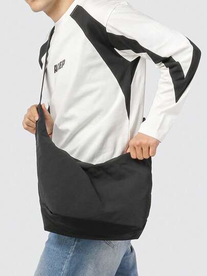 1pc Fashion Solid Color Zipper Large Capacity Men's Shoulder Bag, Versatile Simple Style Men's Messenger Bag, Personalized Men's Bag