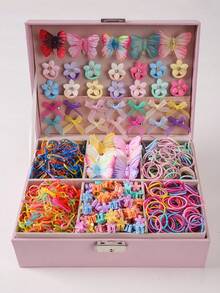 820 件女孩彩色网状蝴蝶结发夹，可爱公主发带，弹性耐用无损发带，儿童发圈带水钻星星，适合日常使用和礼物