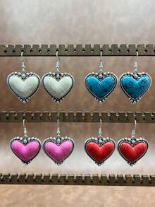 1 Set Vintage Bohemian Style Turquoise Beaded Necklace, Synthetic Turquoise Heart Pendant Necklace, Heart Bracelet, Heart Earrings, Versatile Short Style, Suitable For Casual Wear, All Seasons Jewelry, Suitable For Women And Girls, Daily Outfit, Party Accessories, Jewelry, Gift For Family/Friends/Yourself - Bohemian Style - View 8