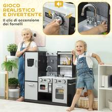 AIYAPLAY Cucina Giocattolo per Bambini, Cucina Legno per Bambini, Cucinetta Giocattoli con Fornelli, Microonde, Armadietti, Lavandino, Pentole, Accessori in Acciaio Inox, 3-8 Anni, 81x27x80cm, Marrone - Multicolore - Visualizzare 4