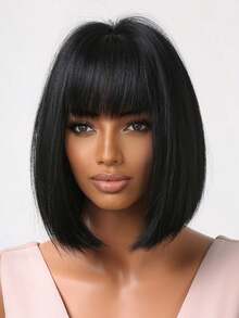 14-34 Inch Women's Black Wig Natural Black Wig With Bangs,Straight Wigs For Women, Wednesday Wig 65.3cm Long Straight Heat Resistant Synthetic Wig For Fashion Women Goth Y2K Style - Black - View 12