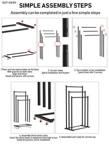 1pc Three-Tier Black Metal Towel Rack, Free-Standing Ladder Design, Can Hold Blankets, Towels, Etc., Space-Saving Bathroom Storage Rack, With Sturdy Steel Structure, Easy To Assemble, Compact And Saves Floor Space, Bathroom Towel Rack