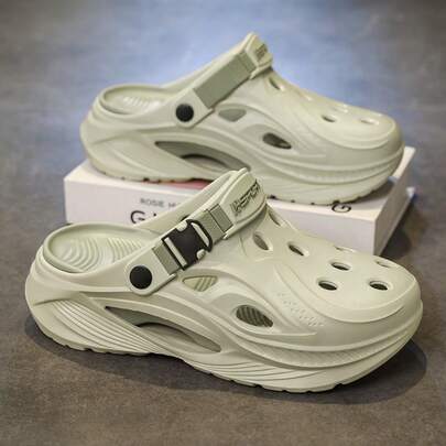 Men's New Summer Outdoor Solid Color Fashion Avant-Garde Holiday EVA (Ethylene-Vinyl Acetate Copolymer) Buckle Couple University Breathable Sandals, Outdoor Indoor Beach Holiday All Season Driving Versatile Breathable Sandals