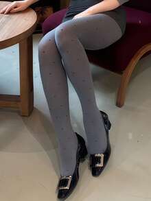 1pc Gray & Black Polka Dot Opaque Pantyhose - Vintage Fashionable Women's Tights, Silky Smooth, Suitable For Daily Wear (XS-5XL) - Grey - View 5