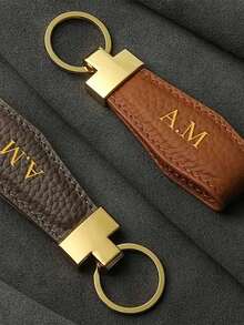 Customized Initial Keychain, Luxury Faux Leather Car Keychain, Customized Name Keychain, Men And Women'S Fashion Accessory, Single, Decorative, Climbing Hook Design, Perfect For Birthday Gifts, , Colorful, Cute, Adorable, Funny, Kawaii, Y2k, Stylish, Unisex, Casual, Custom, Personalized, Unique, Ideal Gifts For Him, Ideal Gifts Junior High School Students