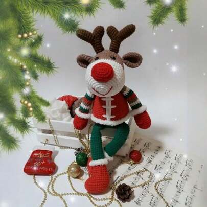 1pc Christmas Playful Reindeer Crochet Kit, Includes Printed English Crochet Instructions, Suitable As Beginner Knitting Gift Set - Handmade DIY Craft Materials - Contains Everything Needed For Crocheting - Perfect For Halloween/Christmas, Includes Basic Tutorial Video, DIY Crochet Supply Kit, Fun Modern Home Decor, Great For Crochet Enthusiasts, Birthday And Holiday Gift, Thoughtful Present For Friends/Family/Loved Ones, Decorative Textile