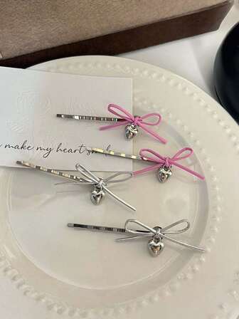 4件套甜美酷炫女孩金属蝴蝶结发箍，搭配简约甜美的侧夹、刘海夹、鳄鱼夹、发夹、发卡、发卡