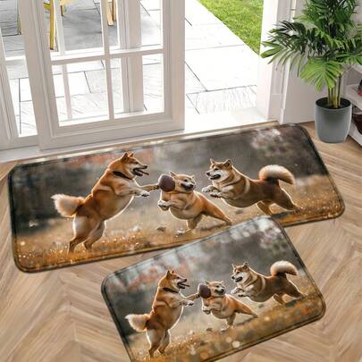 Shiba Inu Dog Welcome Door Set, Non-Slip Knit Polyester Floor Mats, Washable Indoor/Outdoor Rugs Home Decor - Bedroom, Living Room, Kitchen, Laundry Room Entrance Mats OEHL