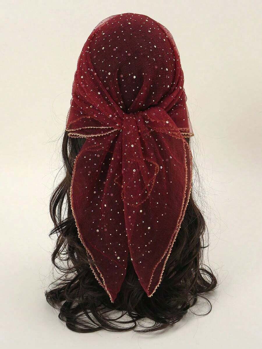 1pc New Fashionable Women's Square Scarf For Daily, Various Styles Bandana,Hair Band,Head Band Ideal For Dressing Up Your Look - 紅色 - 查看 1