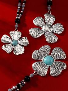 1 PC Retro Fashion Bohemian-Style Alloy Beaded Necklace With Floral Pattern, A Daily Wear Accessory For Ladies, An Exquisite Gift For Christmas, Couples And New Year.