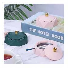 Tustao 1PC Stainless Steel Ashtray With Lids, Windproof, Cigarettes Ashtray For Indoor Or Outdoor Use, Ash Holder For Smokers, Desktop Smoking-Ash Tray For Home, Office Decoration, Pink - trắng - Xem 5