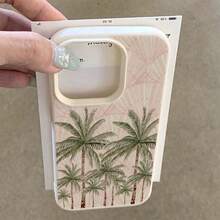 غطاء هاتف من مادة TPU بنمط كامل للشاشة بتصميم صدفة وشجرة جوز الهند باللون الوردي، متوافق مع أجهزة آبل 17 برو ماكس/17/16 برو ماكس/15/13/12/11، جالاكسي S20 FE/A15/S24/A55، ريدمي نوت 11/12/13 برو، غطاء واقي ناعم مقاوم للصدمات - أبيض - مشاهدة 3