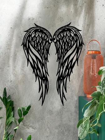 Unique Black Metal Angel Wings Wall Art Decor For Bedroom, Living Room Or Home - Iron Material