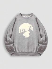 Warner Bros Felpa da uomo in cotone con spalle scese, modello con fantasia avventurosa al chiaro di luna, tessuto spesso casual per autunno e inverno, felpa oversize ampia e calda in pile spesso, adatta per il freddo, set da due pezzi nero e grigio