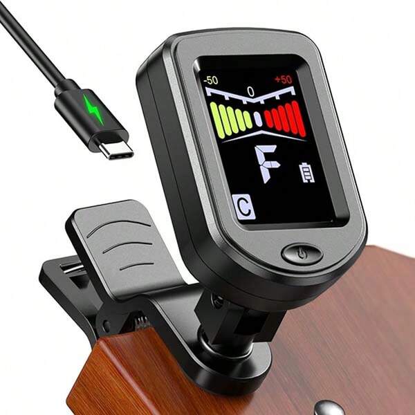 Rechargeable Chroma Clip-On Guitar Tuner, 360° Rotatable Chroma Tuner With Large High-Contrast Color Display For Guitar, Bass Guitar, Ukulele, Violin - Fast And Precise Tuning