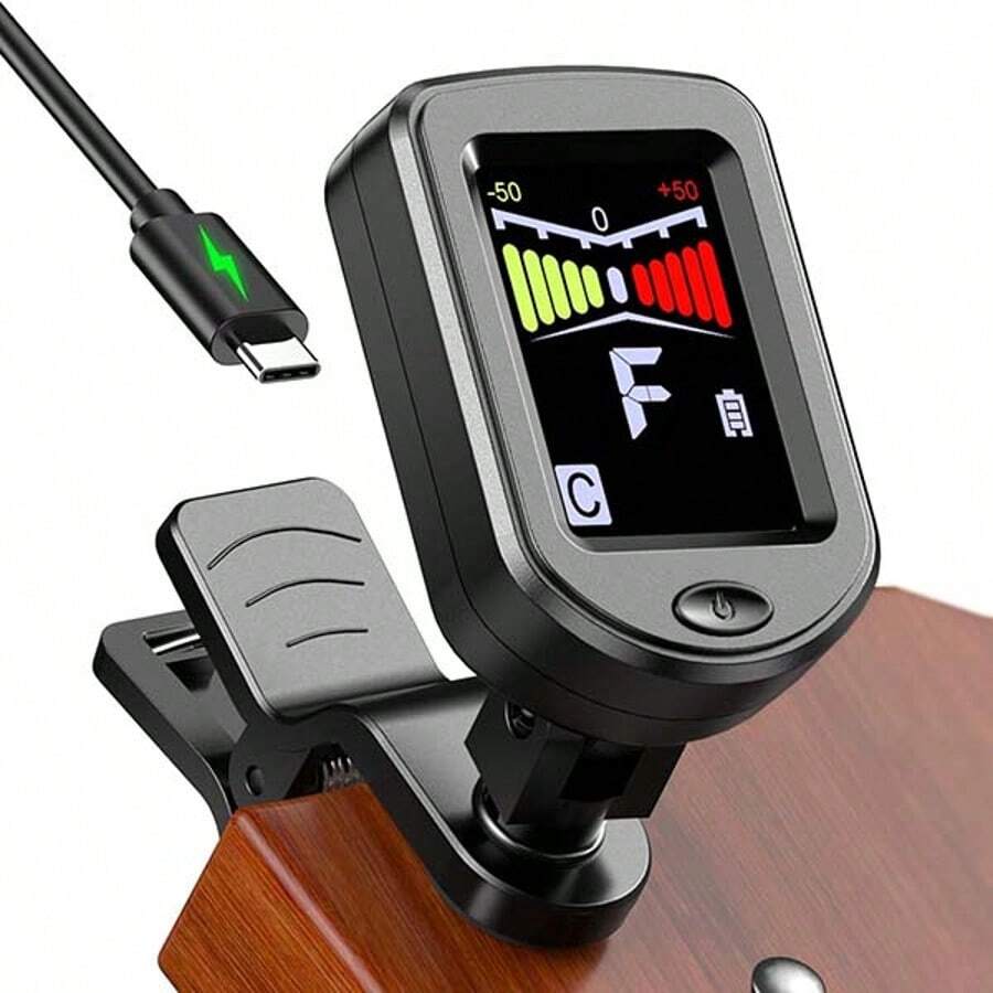 Rechargeable Chroma Clip-On Guitar Tuner, 360° Rotatable Chroma Tuner With Large High-Contrast Color Display For Guitar, Bass Guitar, Ukulele, Violin - Fast And Precise Tuning