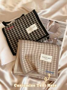 1pc Customized Unisex Embroidered Solid Color Faux Faux Cashmere Warm Scarf, Daily Use Fashionable, Colorful, Vintage, Contracted, Stylish, Fall Fashion, Old Money Custom, Personalized, Unique, Customized Ideal Gifts For Him Her, Winter Fashion, Christmas Gift, Christmas Decorations, Personalized Christmas Ornaments, Personalized Gifts For Women/Men, Christmas Accessories,Customized Scarves & Scarf Accessories,Street Casual Chic - Black - View 1