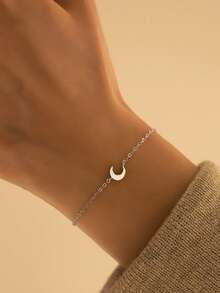1pc Gold Glossy Mini Moon Chain Bracelet. S925 Sterling Silver Gold Plated Hypoallergenic, Simple And Exquisite Women's Jewelry, Suitable For Women's Daily Wear And Matching - Glossy Moon Bracelet - View 8