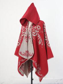 1件套花卉提花连帽时尚高端女士披肩斗篷，可搭配连衣裙 - 彩色 - 查看 4