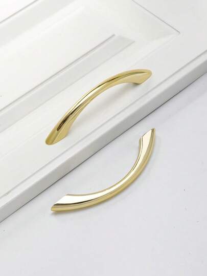 2pcs Gold ABS Material Drawer Cabinet Door Handles, Modern Minimalist Arched Cabinet Door Pulls, Suitable For Drawers, Wardrobes, Kitchen Cabinets, Dressers, American Style Furniture, Hole Spacing 96mm/3.78 Inches