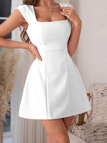 Onicee 夏季连衣裙 白色情人节时尚方领无袖A字迷你短袖派对连衣裙，优雅适合情人节、约会、聚会、派对、旅行、度假、海滩等场合。 - 白色 - 查看 7