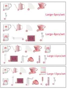 choxila 粉色蝴蝶结咖啡套装，双杯手冲咖啡壶套装，女孩惊艳滴滤咖啡套装，情人节礼物，送给家人和朋友的节日礼物，便携式旅行咖啡配件工具，内含 600ml 粉色咖啡壶（带盖和温度计），650ml（02 号）粉色蝴蝶结玻璃咖啡壶和陶瓷滴滤器 - 粉色 - 查看 3