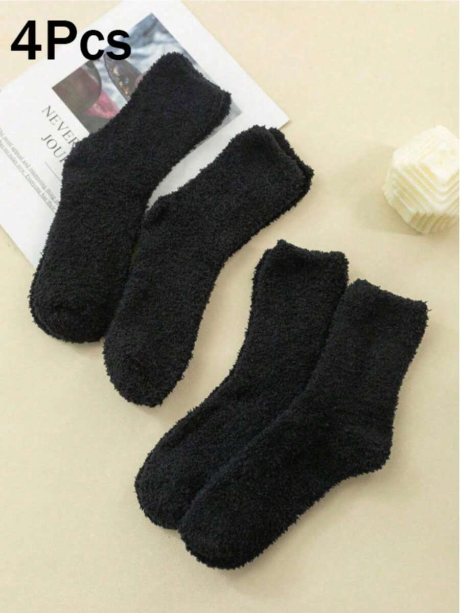 4 đôi tất nữ màu đen trơn, dày dặn, mềm mại, thoải mái, dài đến giữa bắp chân, đa năng. - Nhiều màu - Xem 1