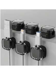 6 pièces Clips de câble magnétiques minimalistes, support de câble adhésif multi-fentes, organisateur de câble USB/d'alimentation pour bureau/table de chevet - plus de désordre de câbles
