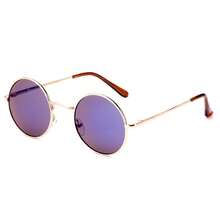 Vintage John Lennon Style Sunlgasses Flash Color Mirror Lens Classic Retro Round - Màu xanh lam - Xem 3