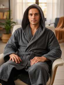 2-Piece 100% Cotton Unisex Bathrobe Set – Black & Green Color Options, Fluffy Hooded Robes For Women & Men, Terry Cloth, Soft With Long Belt – Ideal For Spa, Sauna & Daily Use – S/M & L/XL – Made In Turkey - màu đen - Xem 8