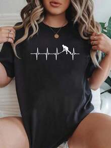 100% Cotton Hockey - Field Hockey Heartbeat T-Shirt For Hockey Players T-Shirt Graphic Shirt Women - 黑色 - 查看 1