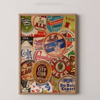 1 件复古啤酒品牌帆布海报、复古啤酒厂艺术印刷品、啤酒墙面艺术、酒吧装饰、酒吧墙面艺术、现代餐厅酒吧时尚家居装饰无框