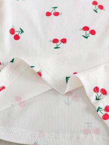 10pcs/Set Casual Cute Cherry & Floral Striped Printed Long Sleeve Top And Printed Pants Set, Autumn/Winter - Multicolor - View 8