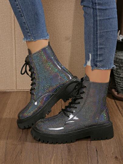 2025 New Chunky Sole Chelsea Boots Women, British Style Ankle Boots, Versatile Autumn/Winter Ankle Boots, Shiny Slim Fit