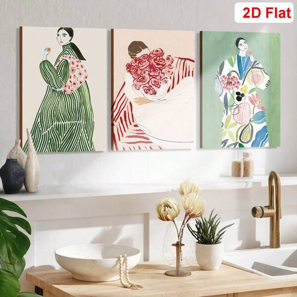 Extra Large Modern Canvas Prints,Minimalist Line Art,Y2K INS Decor,Abstract Line Girl Canvas Art Print - Framed Wall Decor For Living Room, Bedroom, Bathroom,Home Office,Waterproof Canvas,Print Set Of3,Perfect Gift For Coffee Shops, Clubs, Yoga Studios