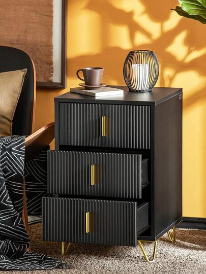 SoBuy Mesa de cabeceira, mesa de cabeceira com 3 gavetas e compartimento de arrumação, mesa lateral moderna para quarto e sala de estar