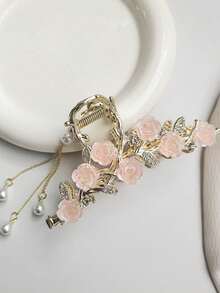 2pcs/Set Women's Alloy Black & Purple Floral Crystal Faux Pearl Hair Claw, Romantic Luxurious Thick Hair Elegant Bun Clip, Minimalist High-End Stylish Hair Clip, Suitable For Daily Use (1 Large Claw, 1 Small Claw) Hair Accessories Fashion Claw Clips Ladies Hair Clamps Casual Hair Jaw Clip Autumn Accessories Fall Winter For Vacation Outfits Woman