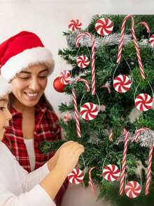 20 piezas Decoraciones de bastón de caramelo navideño, adornos para árbol de Navidad, set de adornos para árbol de Navidad en forma de bastón de caramelo rojo y blanco y molino de viento. Decoración navideña interior, decoración colgante encantadora, adecuada para árbol de Navidad, coronas, fiesta con temática de caramelos navideños